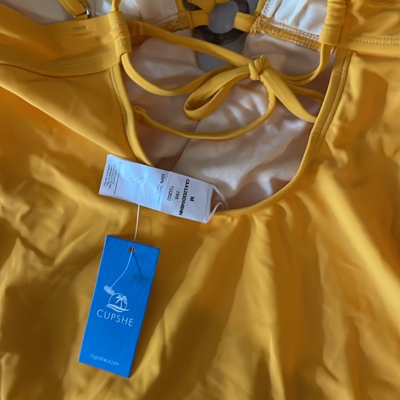 CUPSHE Women One Piece Swimsuits O Ring Yellow Strappy Lace Up Monokini NWT - Picture 8 of 10